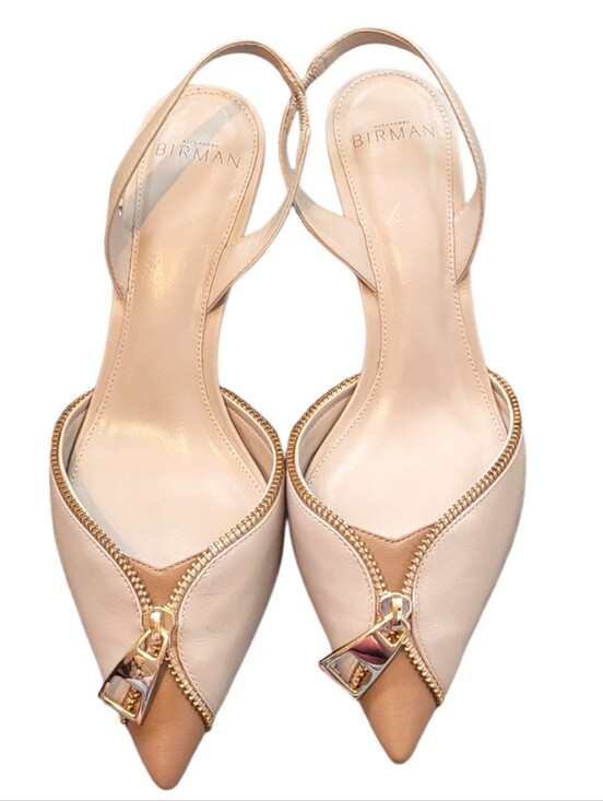 Alexandre Birman Shoes - Alexandre Birman Cream Leather Slingback Kittwn Heels Size 38/7.5